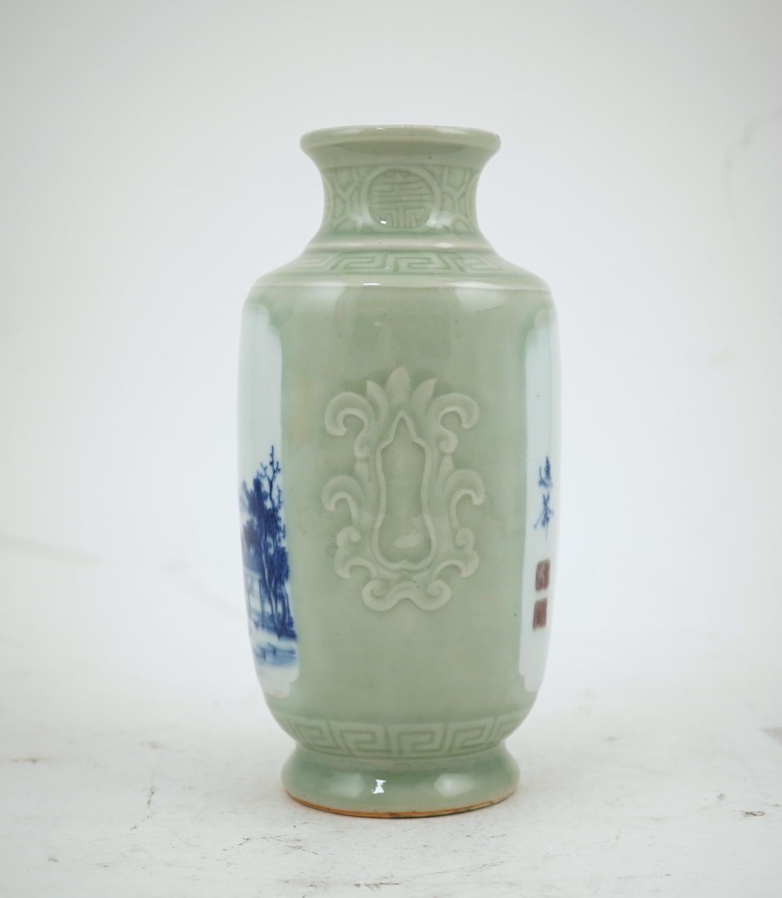 A Chinese celadon glazed landscape vase, 19th century